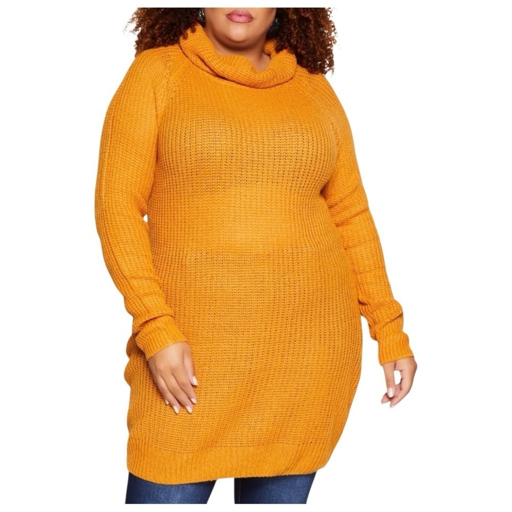 Elegant Cowl Neck Sweater in Mustard, Plus Size 2X
